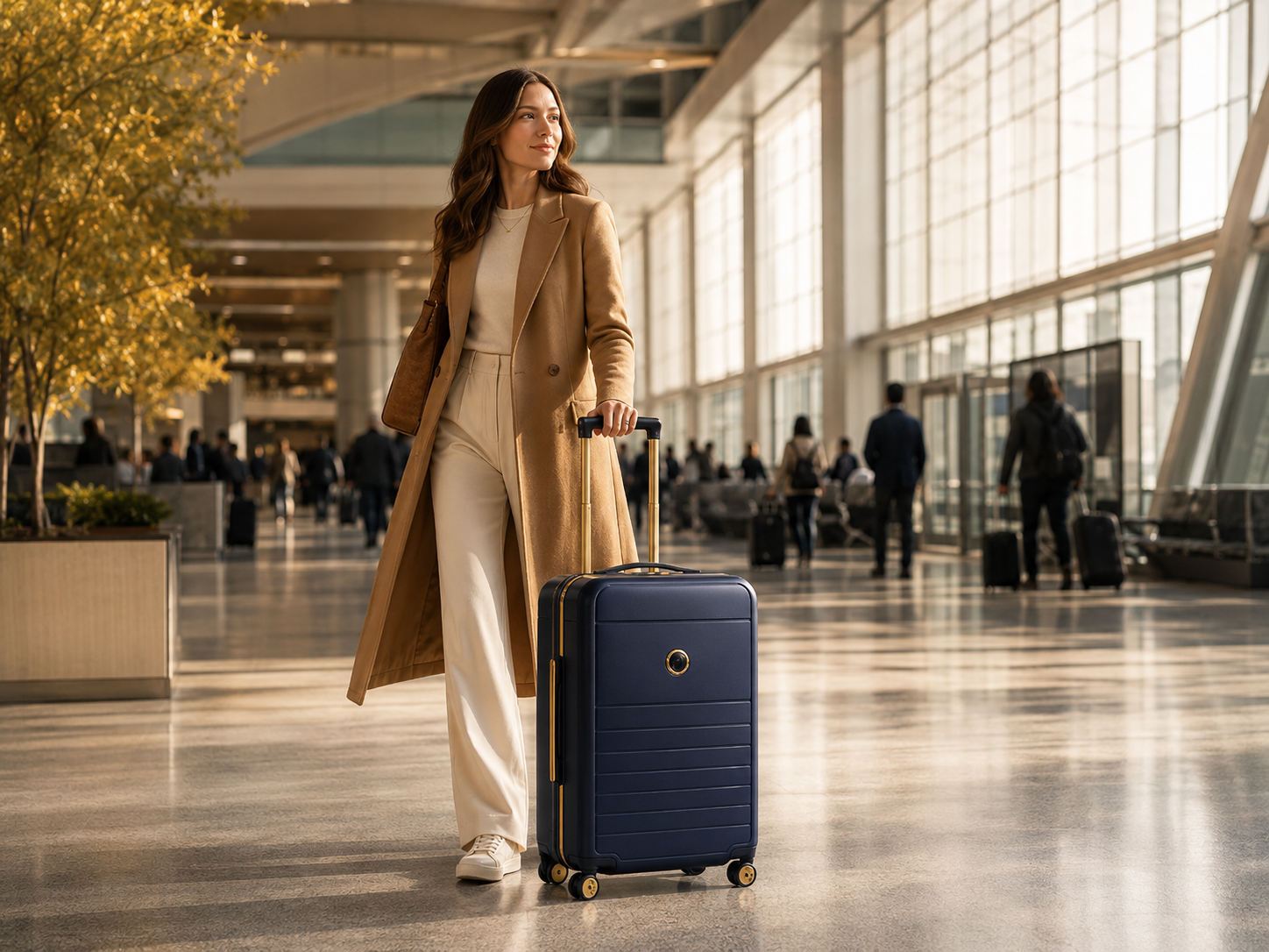 Premium travel bag with integrated lens and live-location app